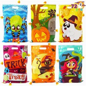 72 Pcs Halloween Goodie Bags, Halloween Candy Bags in 6 Designs for Kids Party